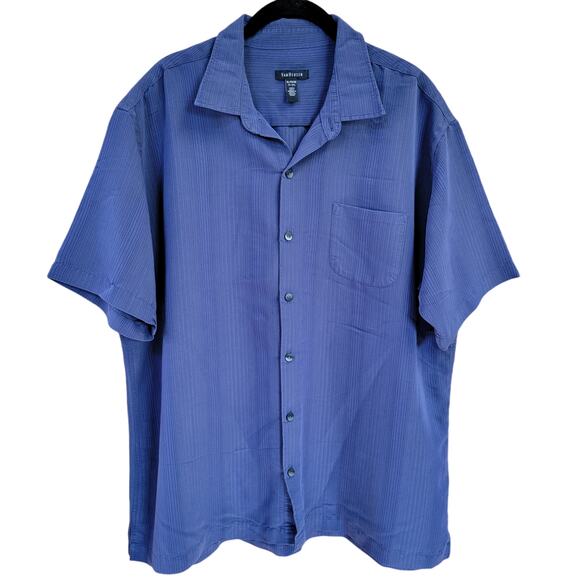 Van‎ Heusen Shirt Mens Sz XL Blue Button Front Up Pocket Casual Summer Camp - Picture 1 of 6